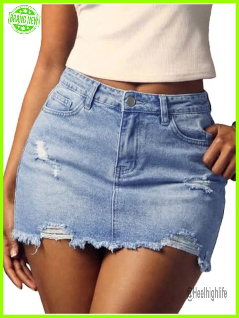 Ripped Raw Hem Denim Mini Skirt Y2K Bodycon Jean Skirt